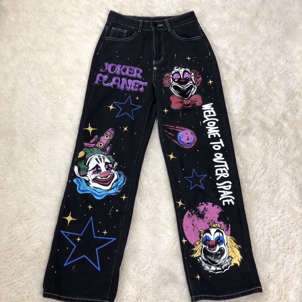 ROMWE Jeans Joker Outer Space Clown Graphic Jeans
